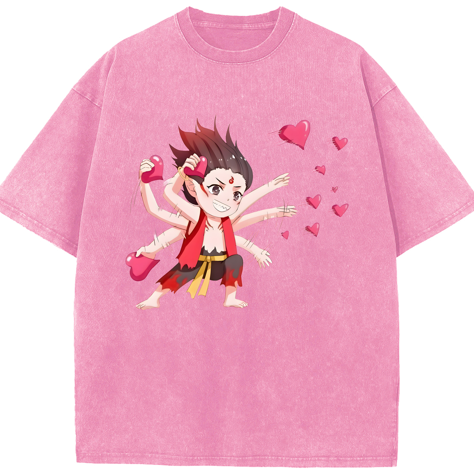 （画像用） Ne Zha 2 ナタ 魔童の大暴れ 綿100% ヴィンテージ風 半袖Tシャツ（フロントプリント）